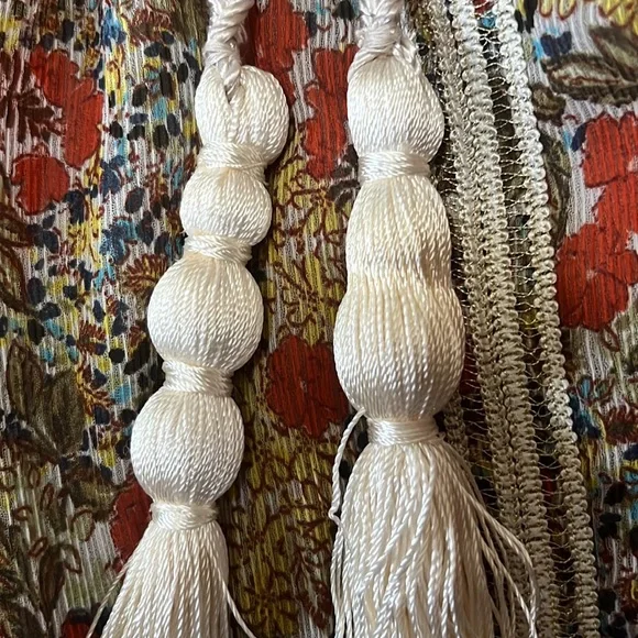 Alexis Floral Flowy Mini Babydoll Dress with Bell Sleeves and Tassels Size XS - Picture 13 of 14